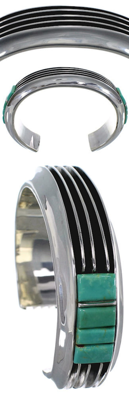Turquoise Inlay Southwest Silver Sturdy Cuff Bracelet MX27404